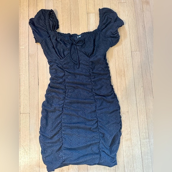 NWTS H&M black eyelet ruched dress - Picture 1 of 7